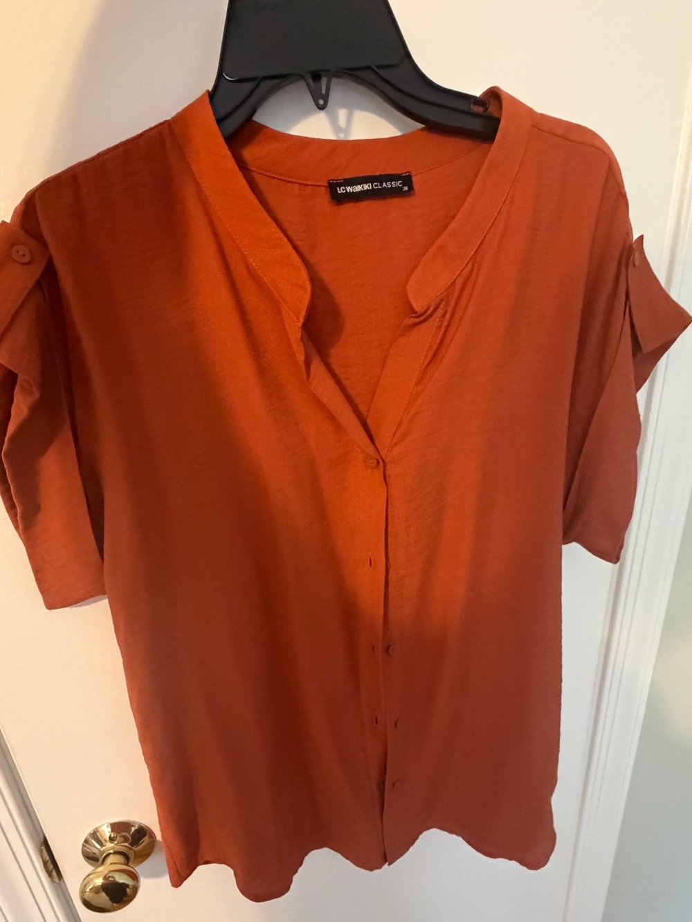 Women’s Rust Orange Button-Front Short Sleeve Top